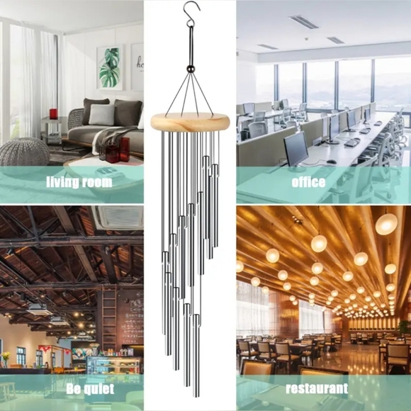 Wind Chimes Indoor Outdoor, Natural wood Wind Chimes 12 Aluminum tubes 23" - Picture 3 of 5